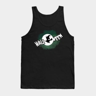 Halloween, witch on a broom against the background of the full moon Tank Top